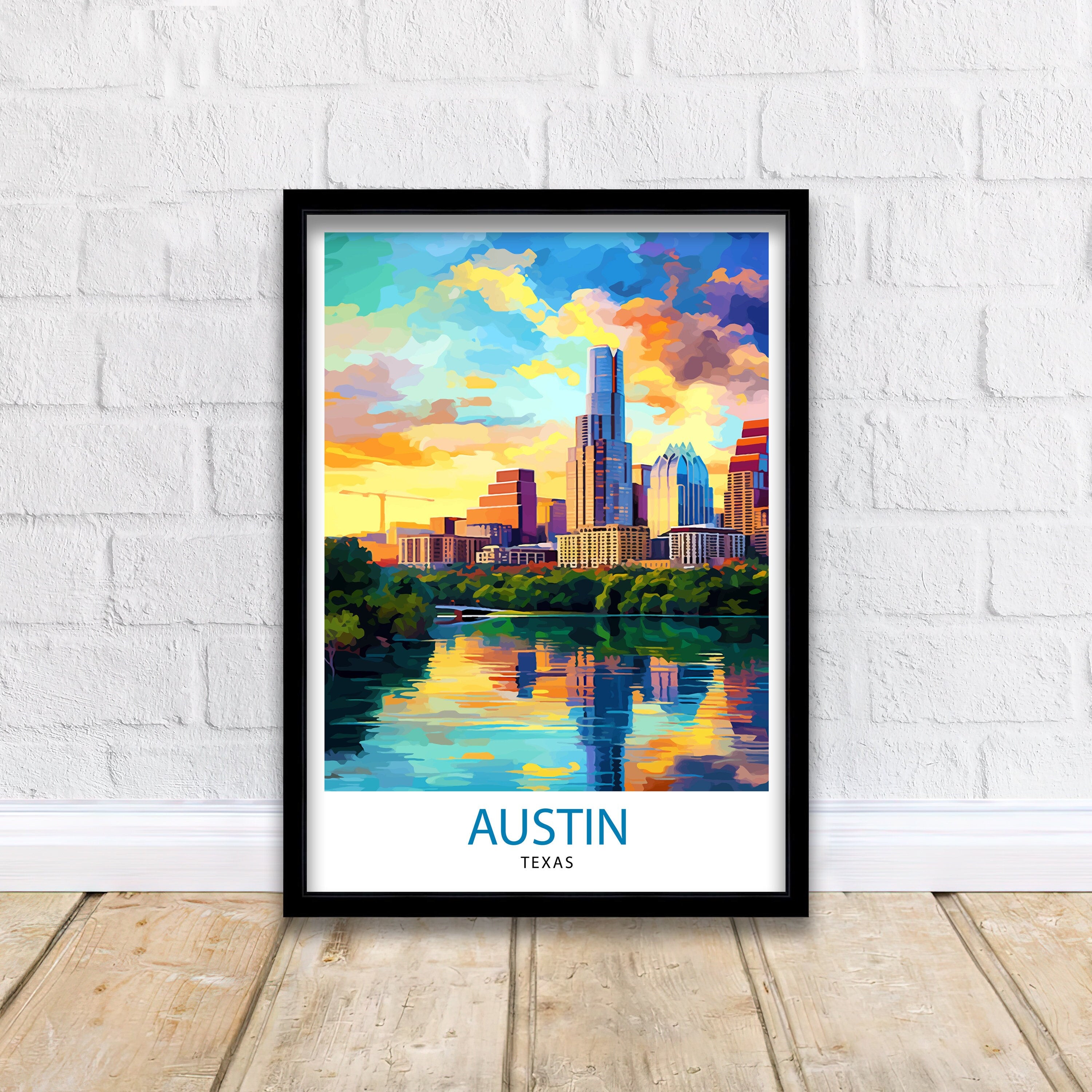 Austin Texas Travel Print Wall Decor Wall Art Austin Wall Hanging Home Décor Austin Gift Art Lovers Texas Art Lover Gift Print Art