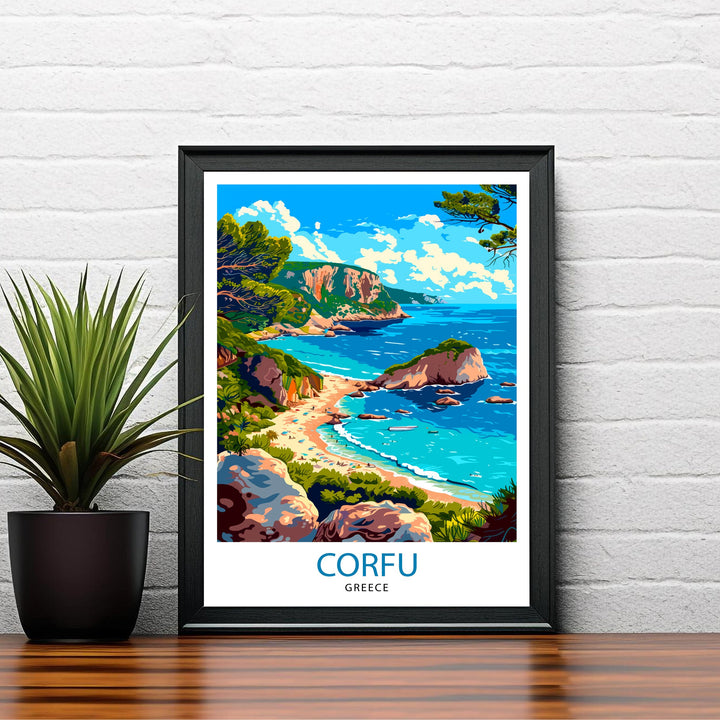 Corfu Greece Travel Print Corfu Island Wall Decor Greek Island Poster Corfu Travel Prints Mediterranean Art Print Corfu Illustration Greece