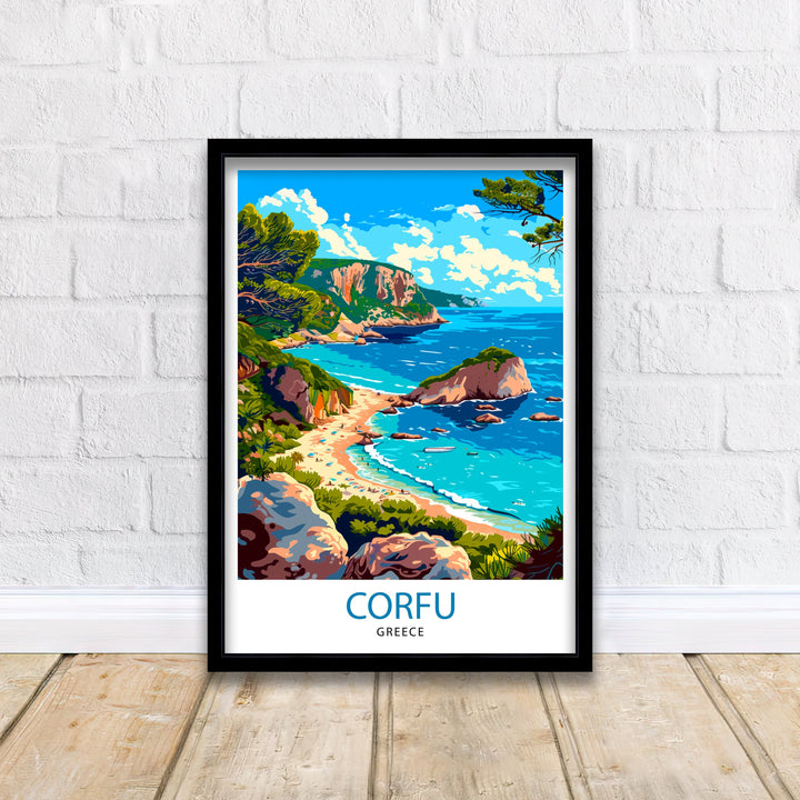 Corfu Greece Travel Print Corfu Island Wall Decor Greek Island Poster Corfu Travel Prints Mediterranean Art Print Corfu Illustration Greece