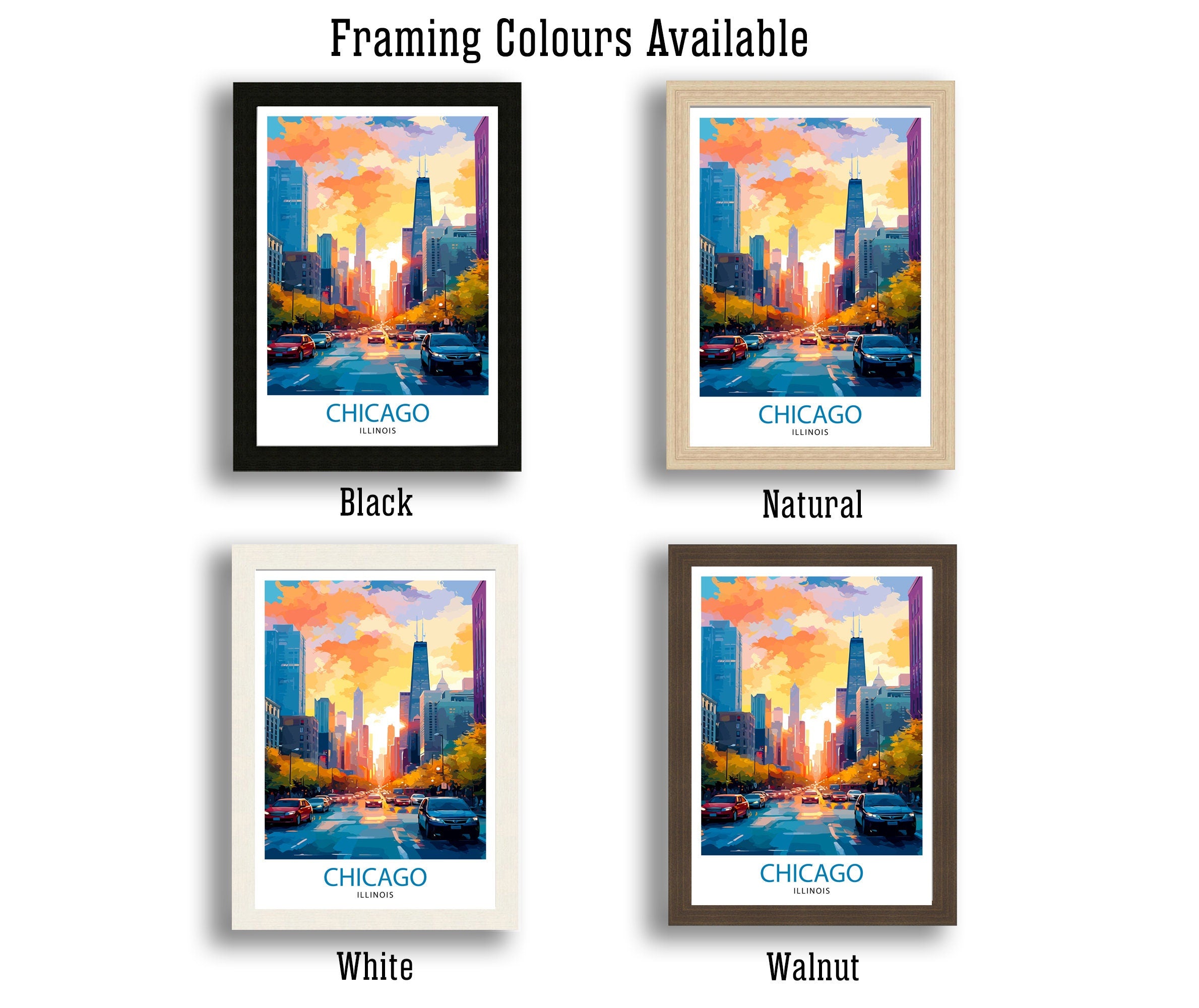 Chicago Travel Print| Chicago Wall Art Chicago Skyline Decor Illinois Travel Poster Chicago Cityscape Art Chicago Gift Chicago Home Decor