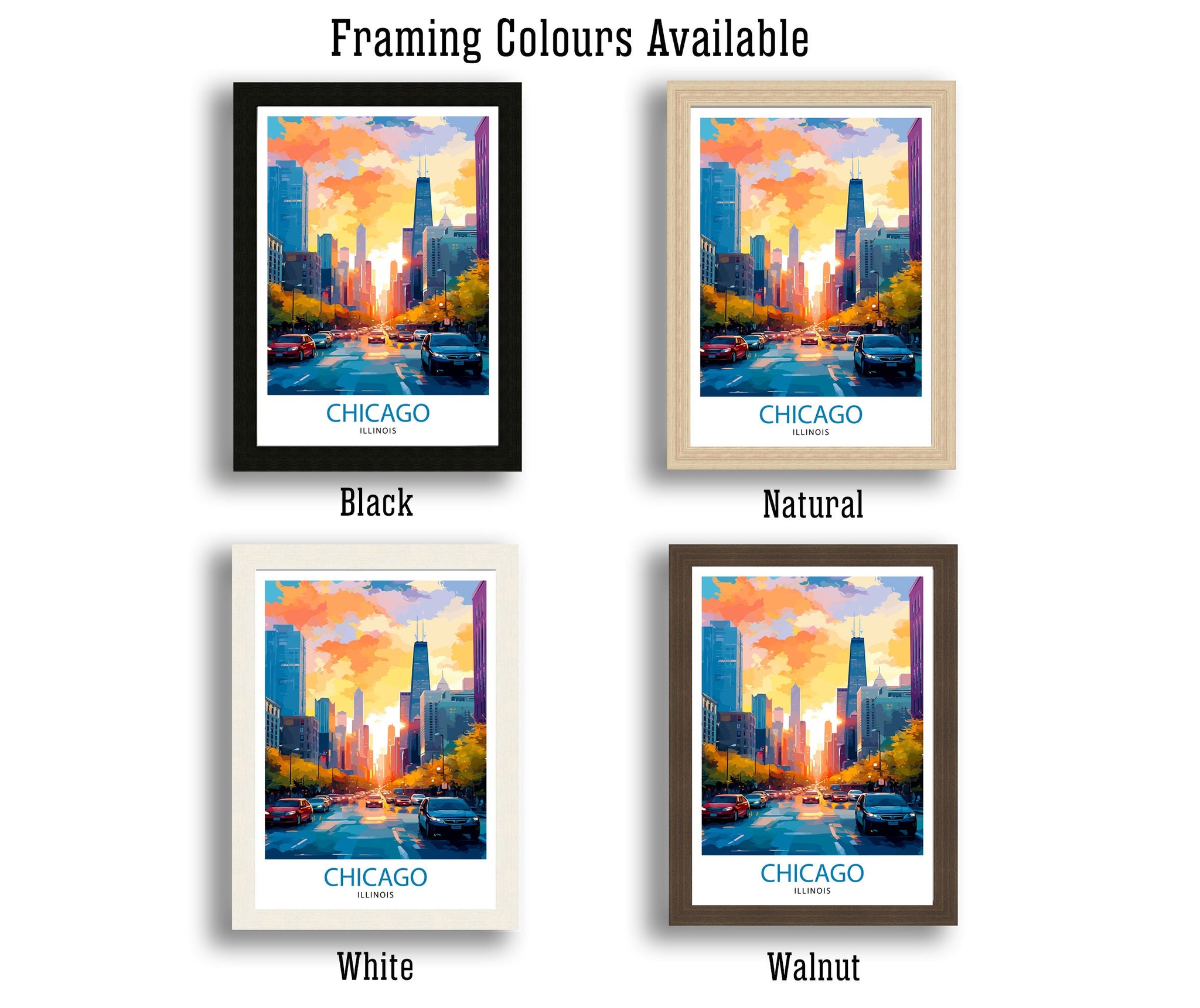 Chicago Travel Print| Chicago Wall Art Chicago Skyline Decor Illinois Travel Poster Chicago Cityscape Art Chicago Gift Chicago Home Decor