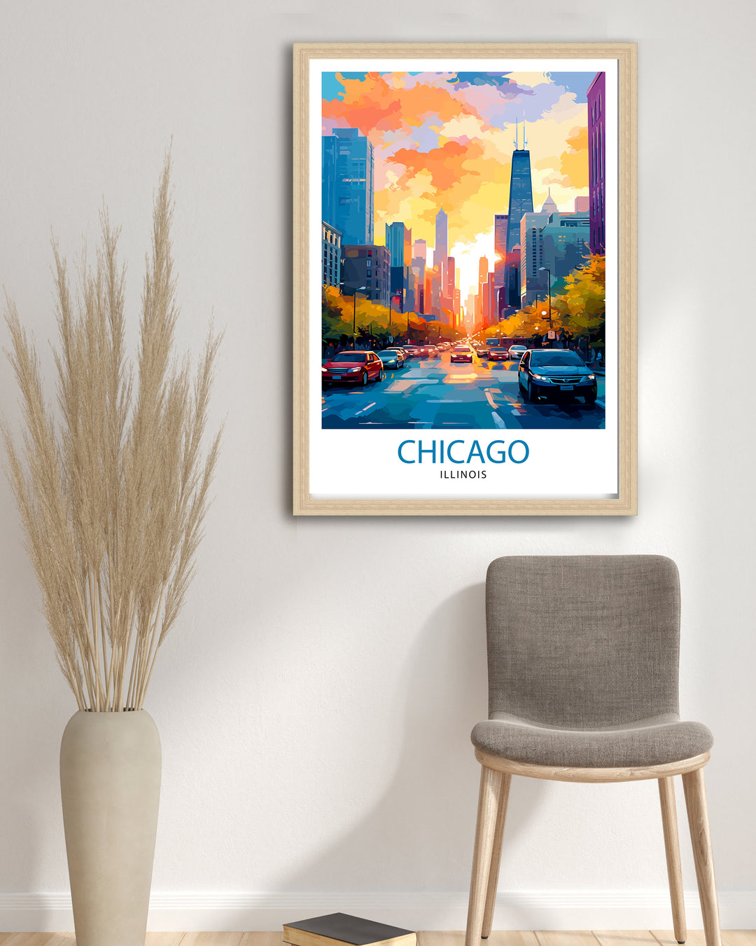 Chicago Travel Print| Chicago Wall Art Chicago Skyline Decor Illinois Travel Poster Chicago Cityscape Art Chicago Gift Chicago Home Decor