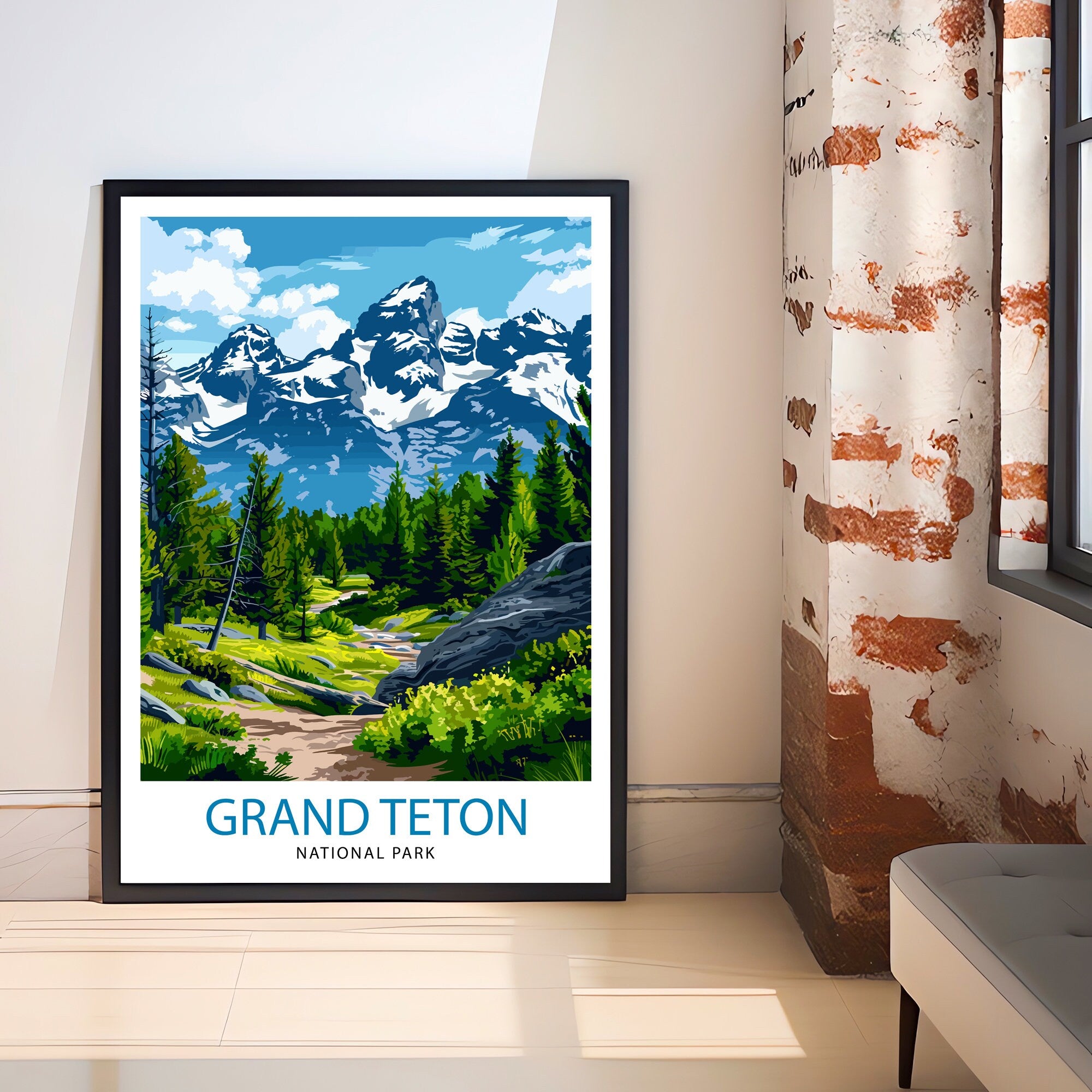 Grand Teton National Park Travel Print| Mountain Wall Art Wyoming Home Decor Nature Poster Adventure Gift