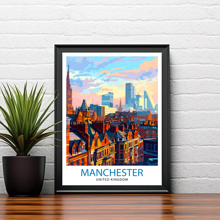 Manchester Travel Print Manchester Wall Art Manchester Cityscape Travel Poster Home Decor Gift for Travelers