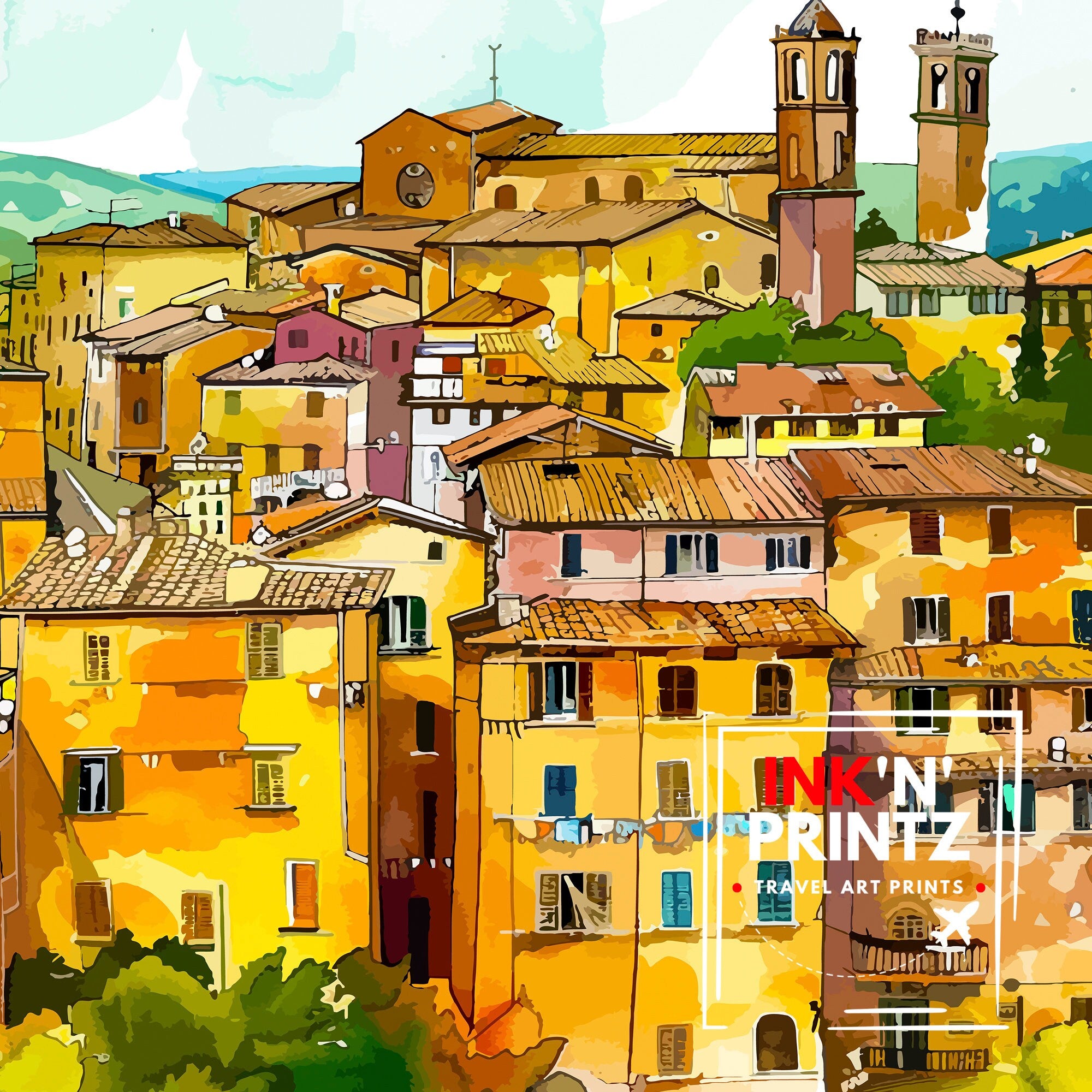 Siena Italy Travel Print Wall Decor Siena Wall Decor Siena Poster Tuscany Travel Prints Siena Art Print Siena Illustration Siena Wall