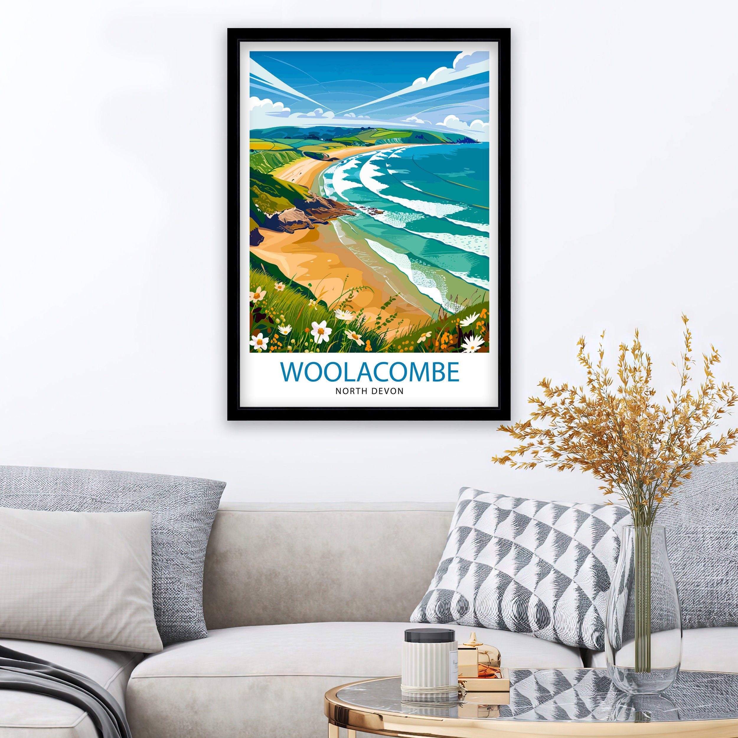 Woolacombe North Devon Travel Print Wall Decor Wall Art Woolacombe Wall Hanging Home Décor Woolacombe Gift Art Lovers UK Art Lover Gift