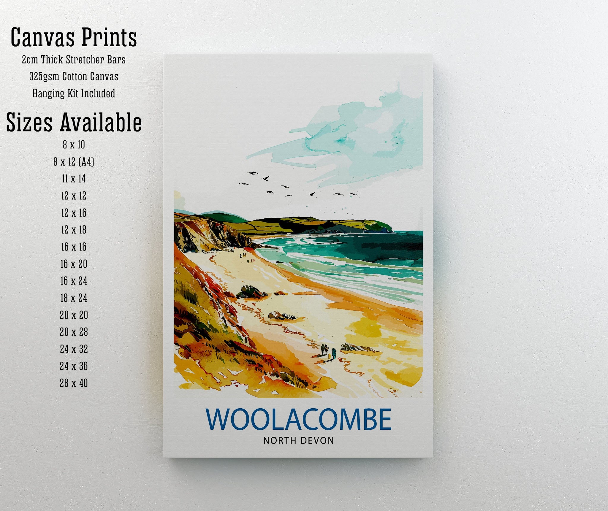 Woolacombe North Devon Travel Print Wall Decor Wall Art Woolacombe Wall Hanging Home Décor Woolacombe Gift Art Lovers UK Art Lover Gift