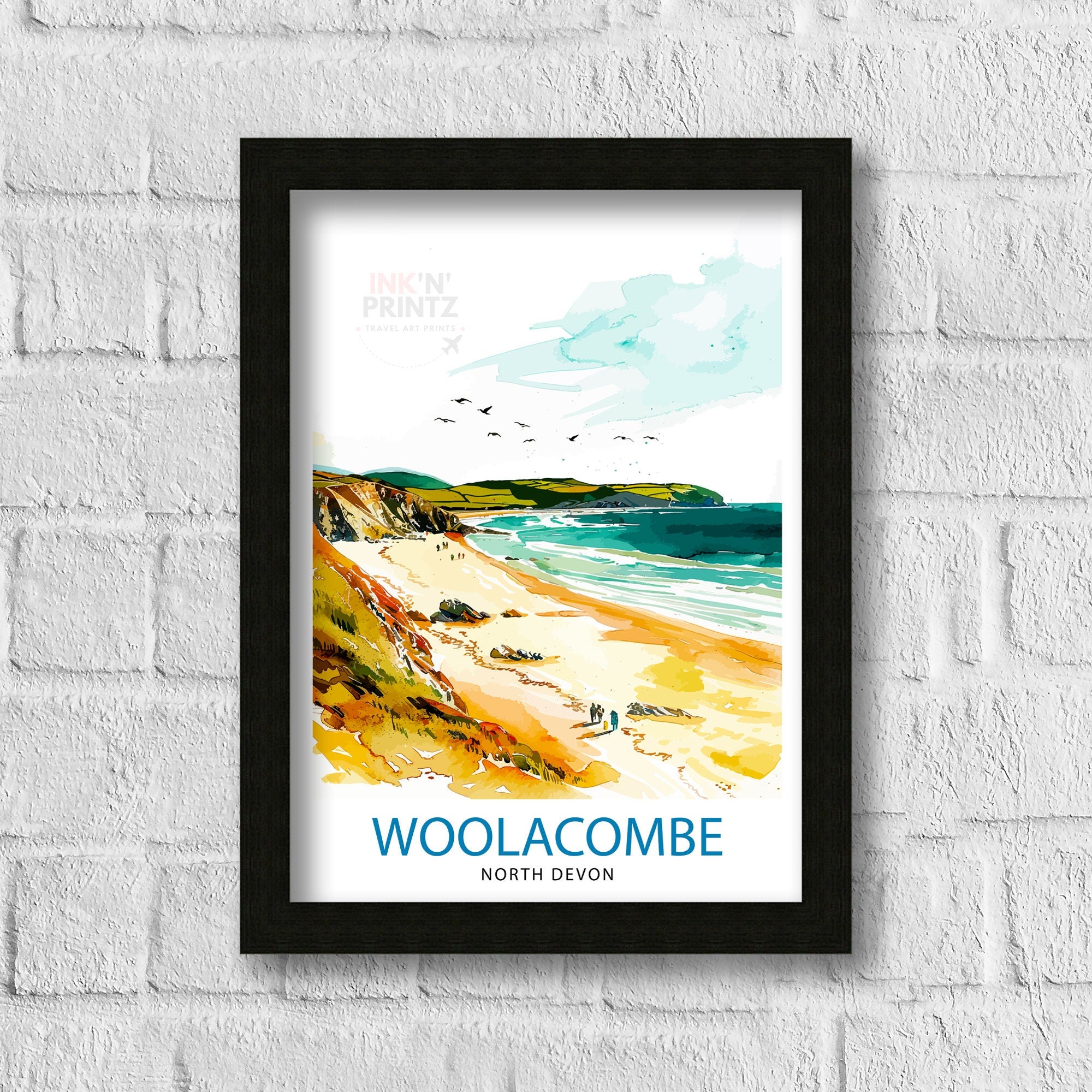 Woolacombe North Devon Travel Print Wall Decor Wall Art Woolacombe Wall Hanging Home Décor Woolacombe Gift Art Lovers UK Art Lover Gift