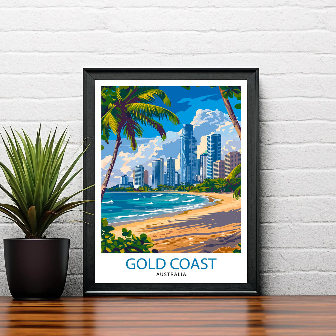 Gold Coast Queensland Travel Print Australia Wall Art Gold Coast Beaches Illustration Travel Poster Gift for Gold Coast Queensland