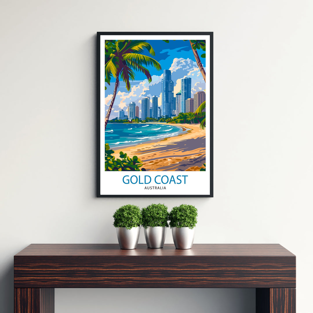 Gold Coast Queensland Travel Print Australia Wall Art Gold Coast Beaches Illustration Travel Poster Gift for Gold Coast Queensland