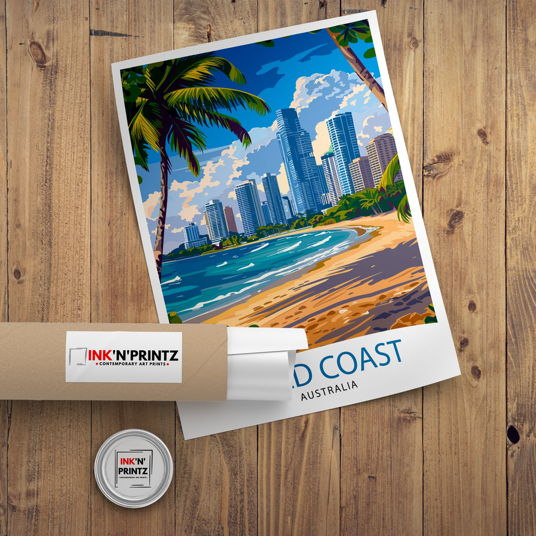 Gold Coast Queensland Travel Poster Australia Wall Art Gold Coast Beaches Illustration Travel Poster Gift for Gold Coast Queensland