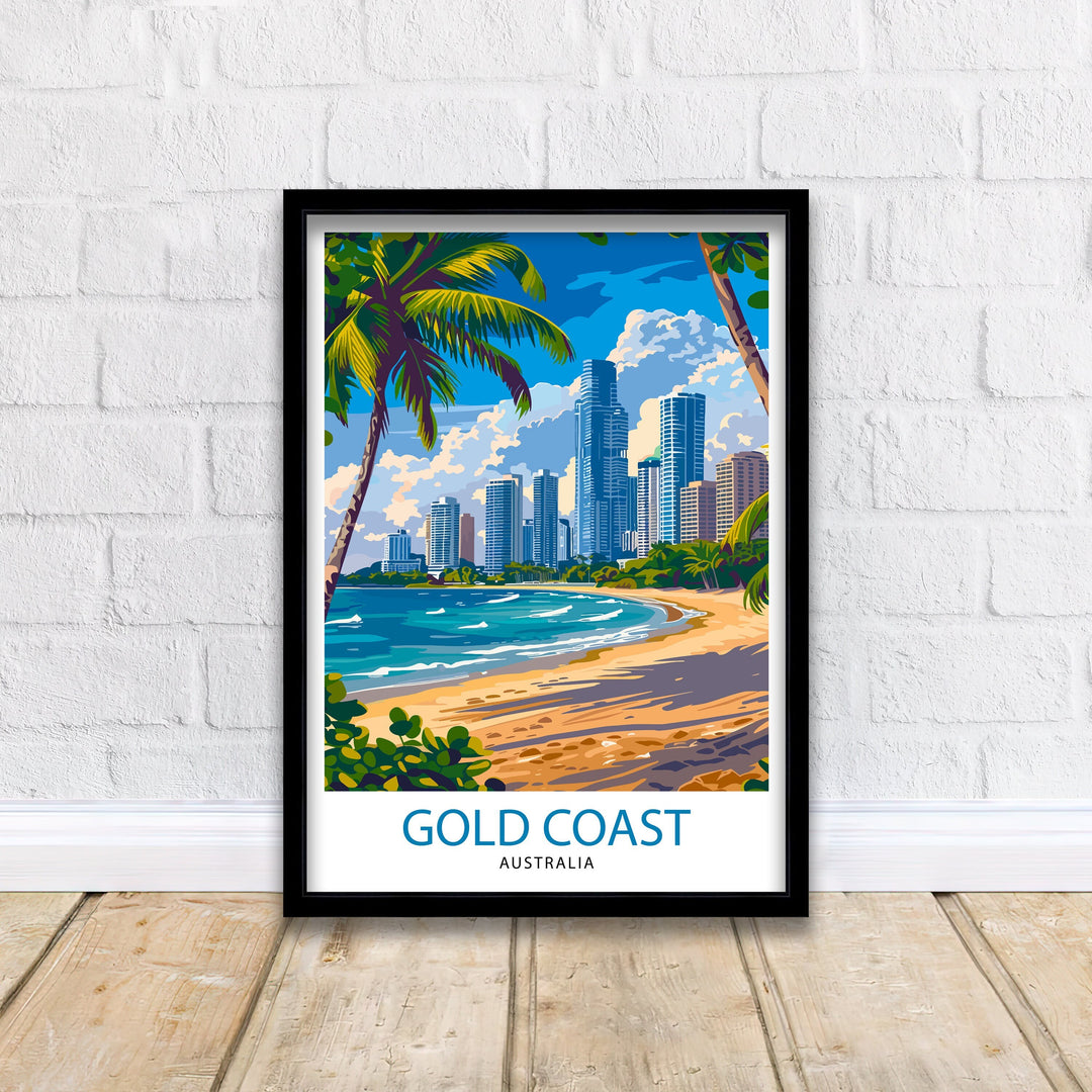 Gold Coast Queensland Travel Poster Australia Wall Art Gold Coast Beaches Illustration Travel Poster Gift for Gold Coast Queensland