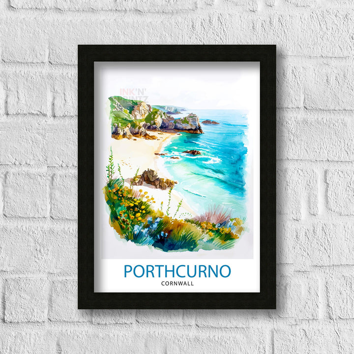 Porthcurno Cornwall Travel Print Wall Decor Wall Art Porthcurno Wall Hanging Home Décor Porthcurno Gift Art Lovers Cornwall Art Lover Gift