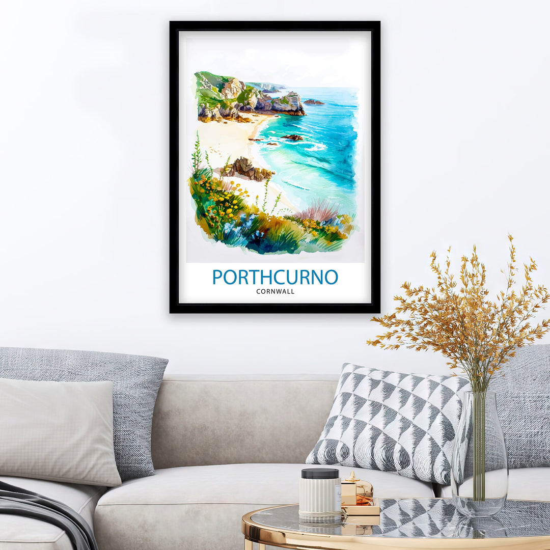 Porthcurno Cornwall Travel Print Wall Decor Wall Art Porthcurno Wall Hanging Home Décor Porthcurno Gift Art Lovers Cornwall Art Lover Gift