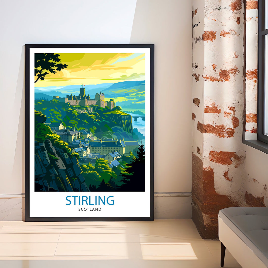 Stirling Scotland Print Historic City Art Scottish Landmarks Poster Stirling Castle Wall Decor Scotland Landscape Illustration
