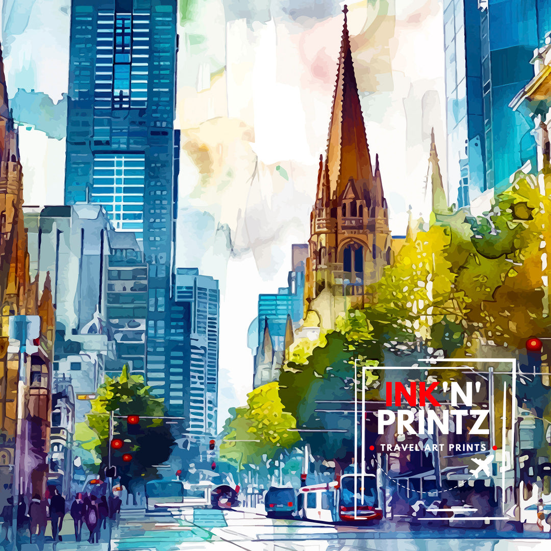 Melbourne Australia Travel Poster Melbourne Cityscape