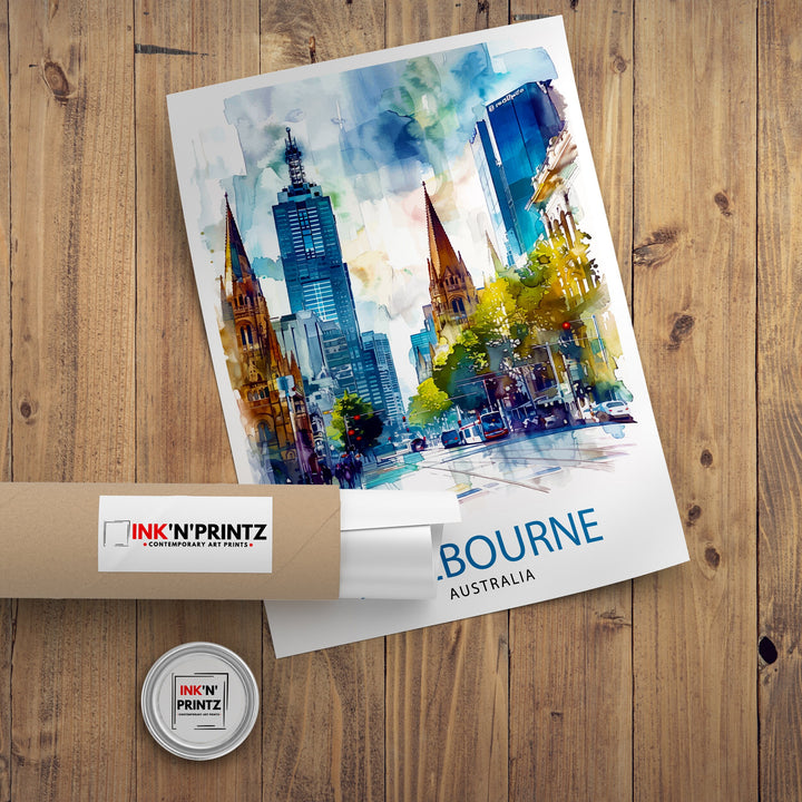 Melbourne Australia Travel Poster Melbourne Cityscape