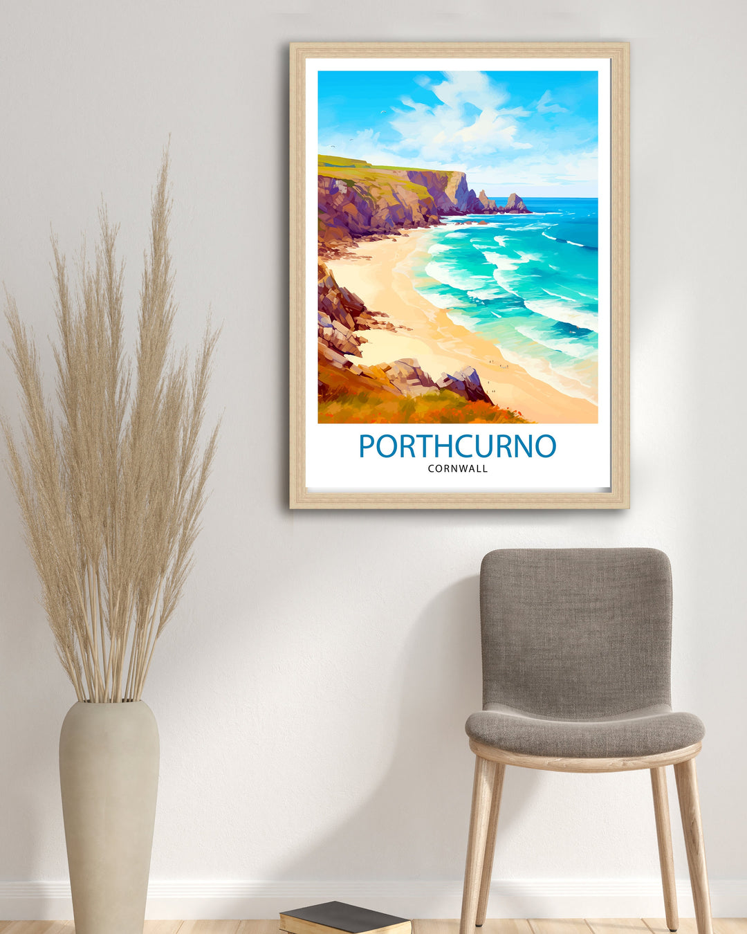 Porthcurno Cornwall Travel Poster Porthcurno Wall Art Porthcurno Beach Illustration Cornwall Travel Poster Porthcurno Home Decor