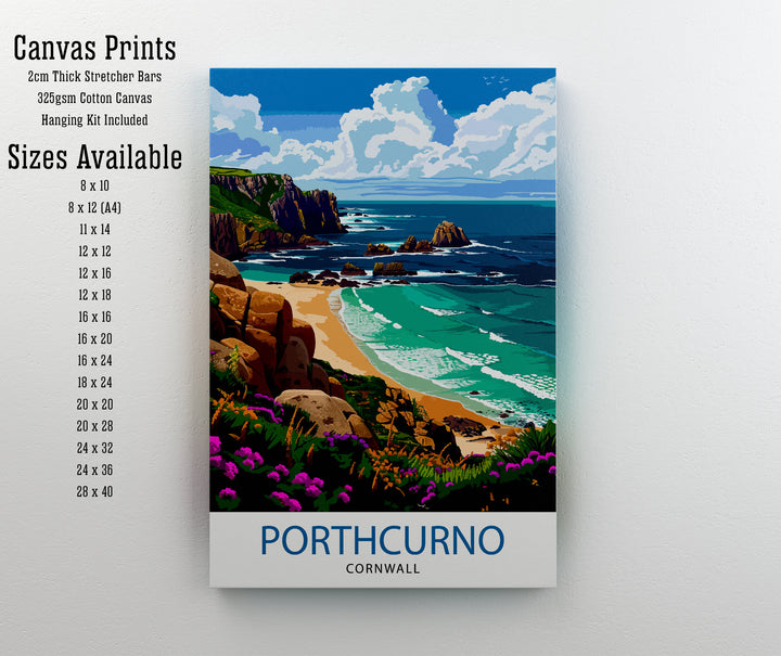 Porthcurno Cornwall Travel Poster Porthcurno Wall Art Porthcurno Beach Illustration Cornwall Travel Poster Porthcurno Home Decor