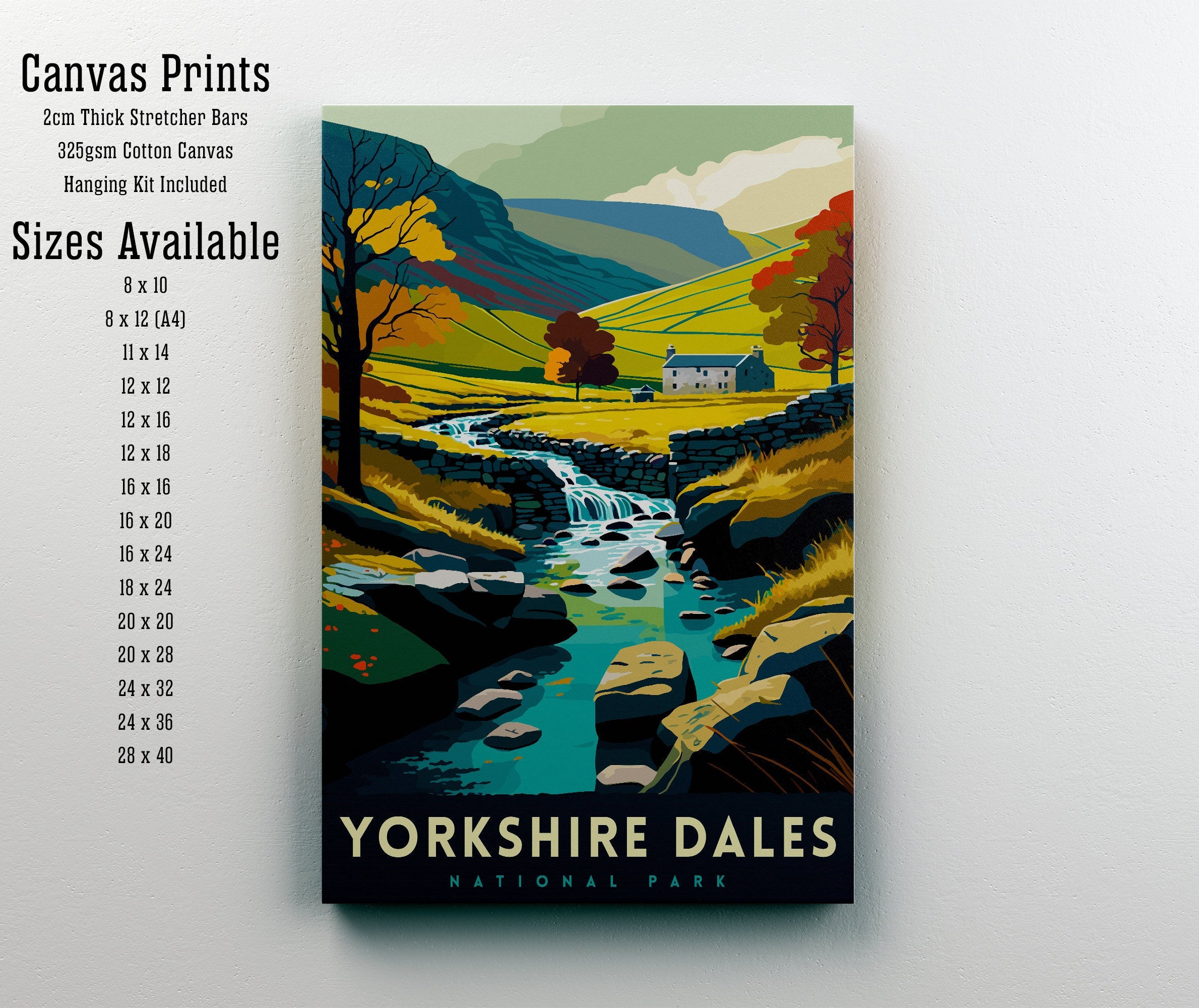 Yorkshire Dales Travel Print Wall Art, Home Decor Yorkshire Dales Illustration Travel Poster Gift For UK Travelers England Home Decor
