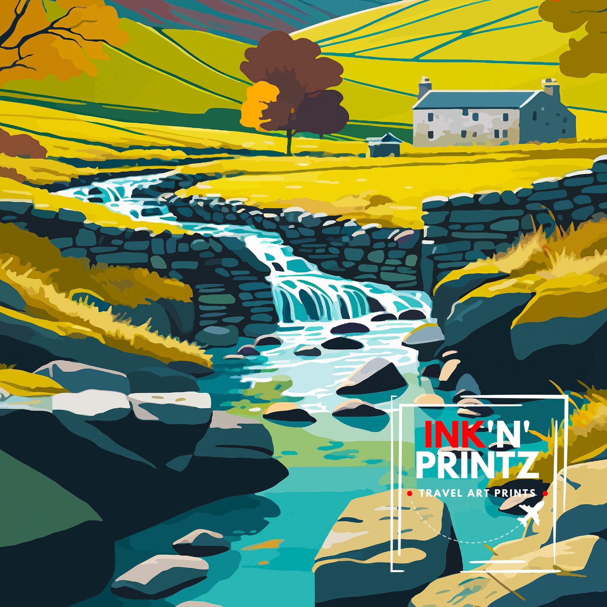 Yorkshire Dales Travel Print Wall Art, Home Decor Yorkshire Dales Illustration Travel Poster Gift For UK Travelers England Home Decor