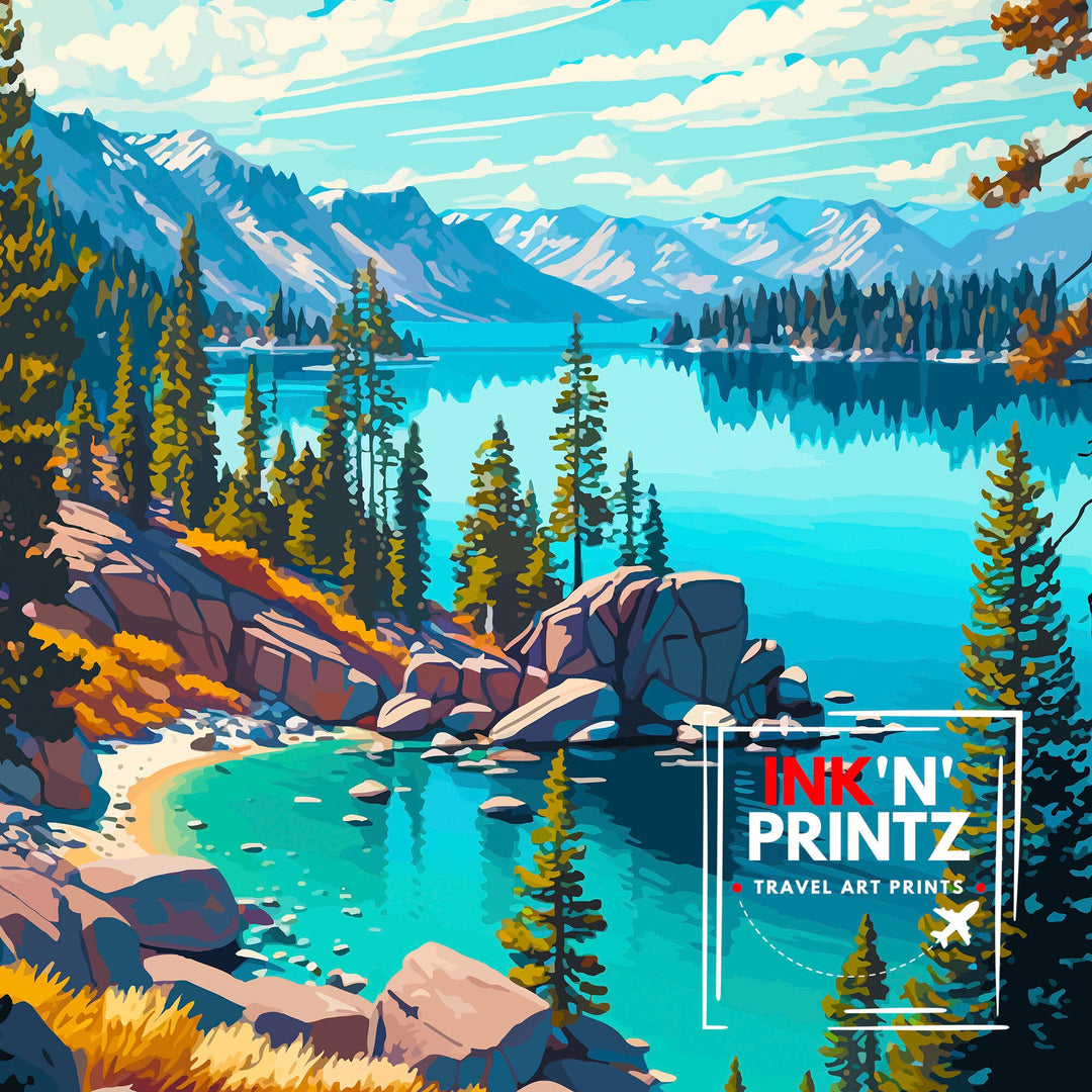 Lake Tahoe Travel Print Wall Decor Wall Art Lake Tahoe Wall Hanging Home Décor Lake Tahoe Gift Art Lovers USA Art Lover Gift Print Art