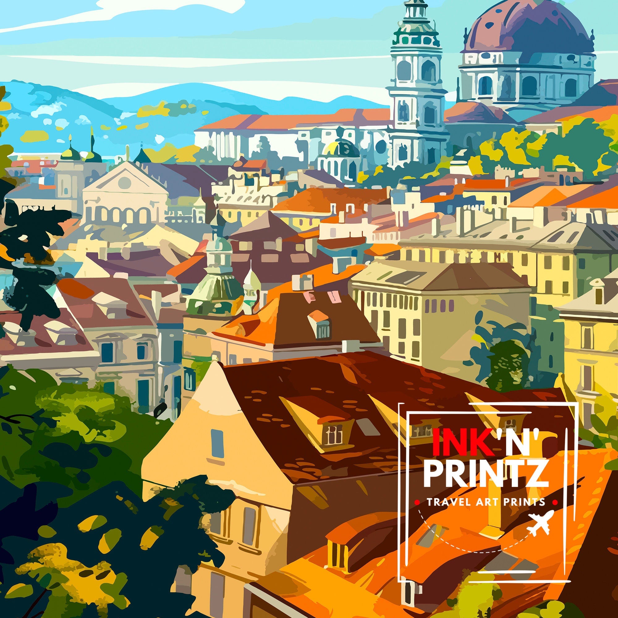 Vienna Austria Travel Print Vienna Wall Decor Vienna Home Living Decor Vienna Illustration Travel Poster Gift For Vienna Austria Home Decor