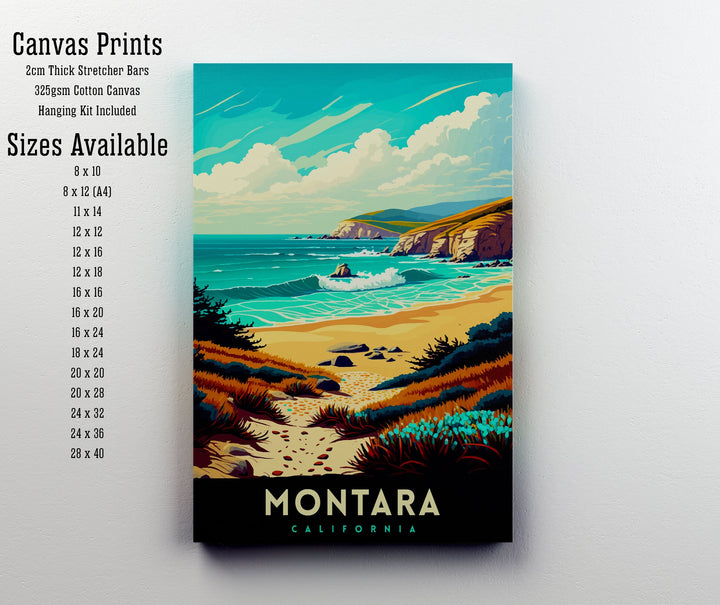 Montara Beach California Travel Print| Montara Wall Art Montara Beach Home Decor California Coast Illustration Print Montara Travel Poster