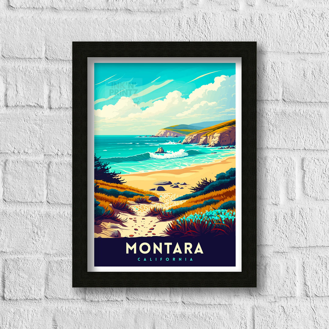 Montara Beach California Travel Print| Montara Wall Art Montara Beach Home Decor California Coast Illustration Print Montara Travel Poster