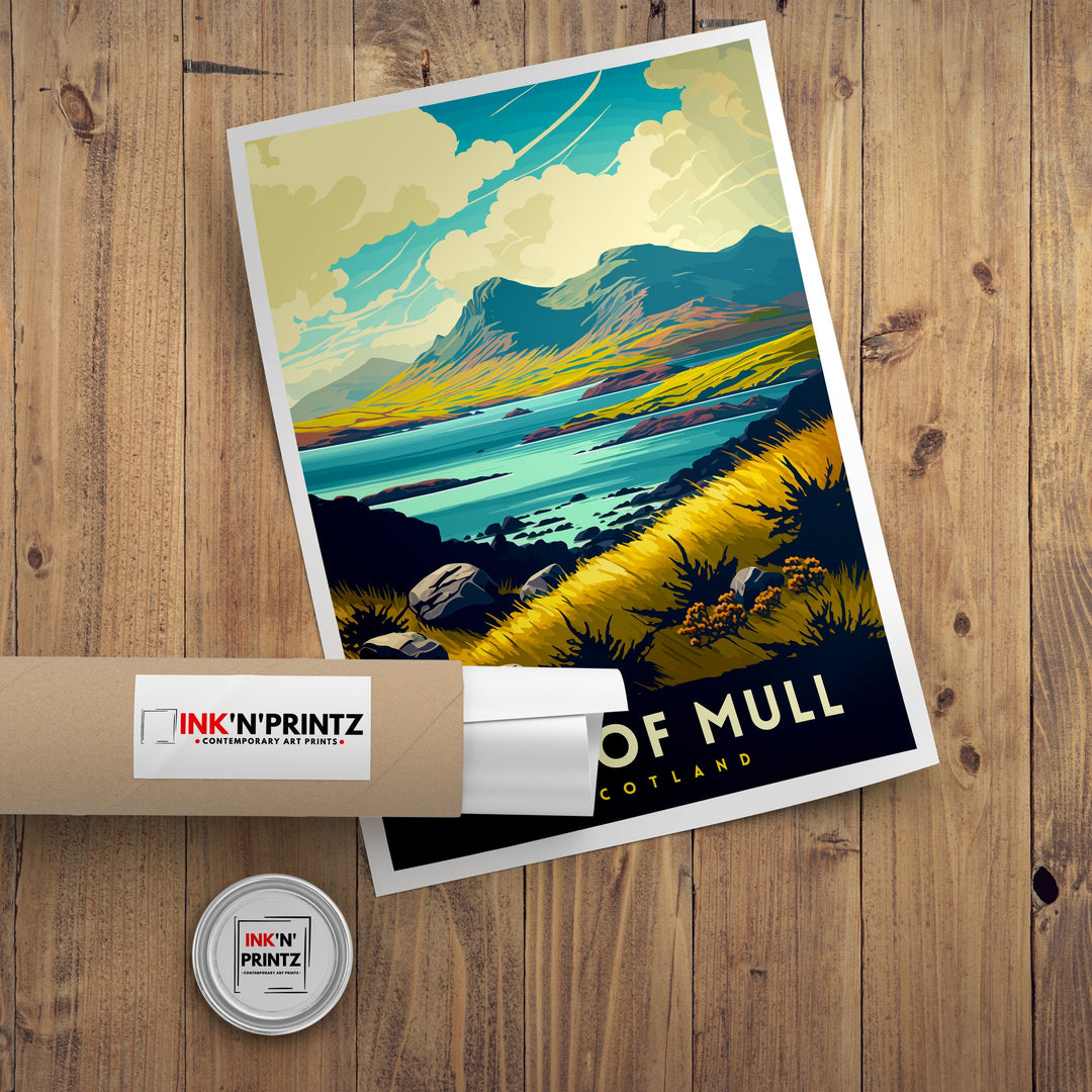 Isle of Mull Scotland Travel Print Mull Wall Decor Mull Home Living Decor Scotland Illustration Travel Poster Gift for Mull Scotland Home