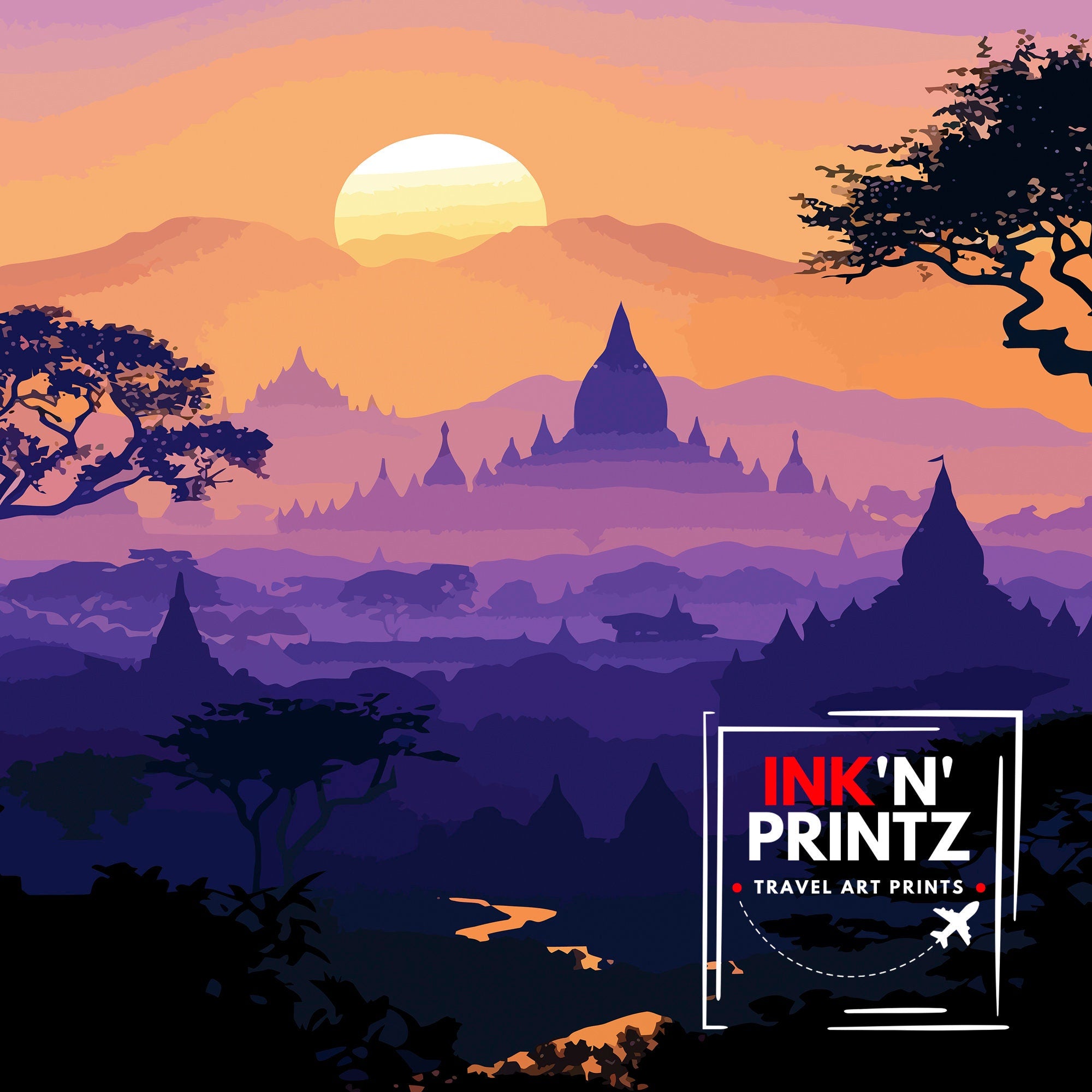 Bagan Myanmar Travel Print Wall Decor Wall Art Bagan Wall Hanging Home Décor Bagan Gift Art Lovers Myanmar Art Lover Gift Print Art