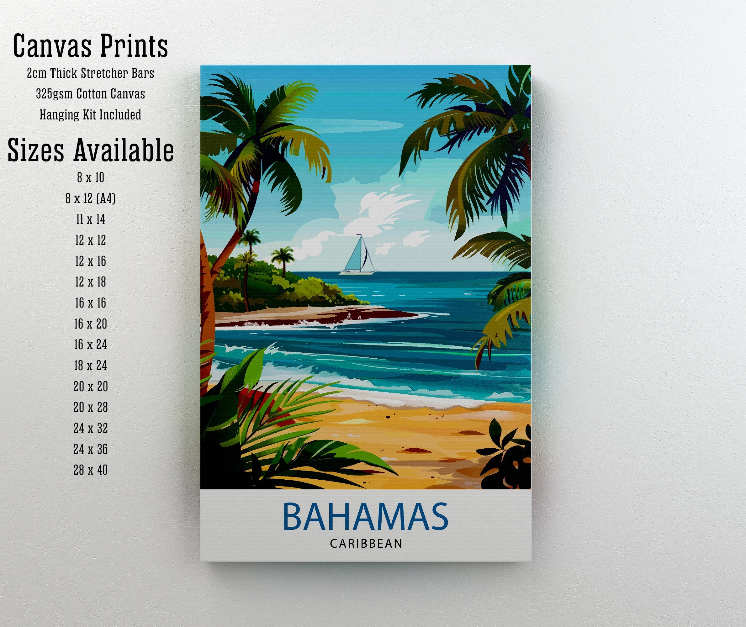 Bahamas Caribbean Travel Print Bahamas Wall Art Bahamas Home Decor Bahamas Illustration Travel Poster Bahamas Gift Caribbean Island Decor
