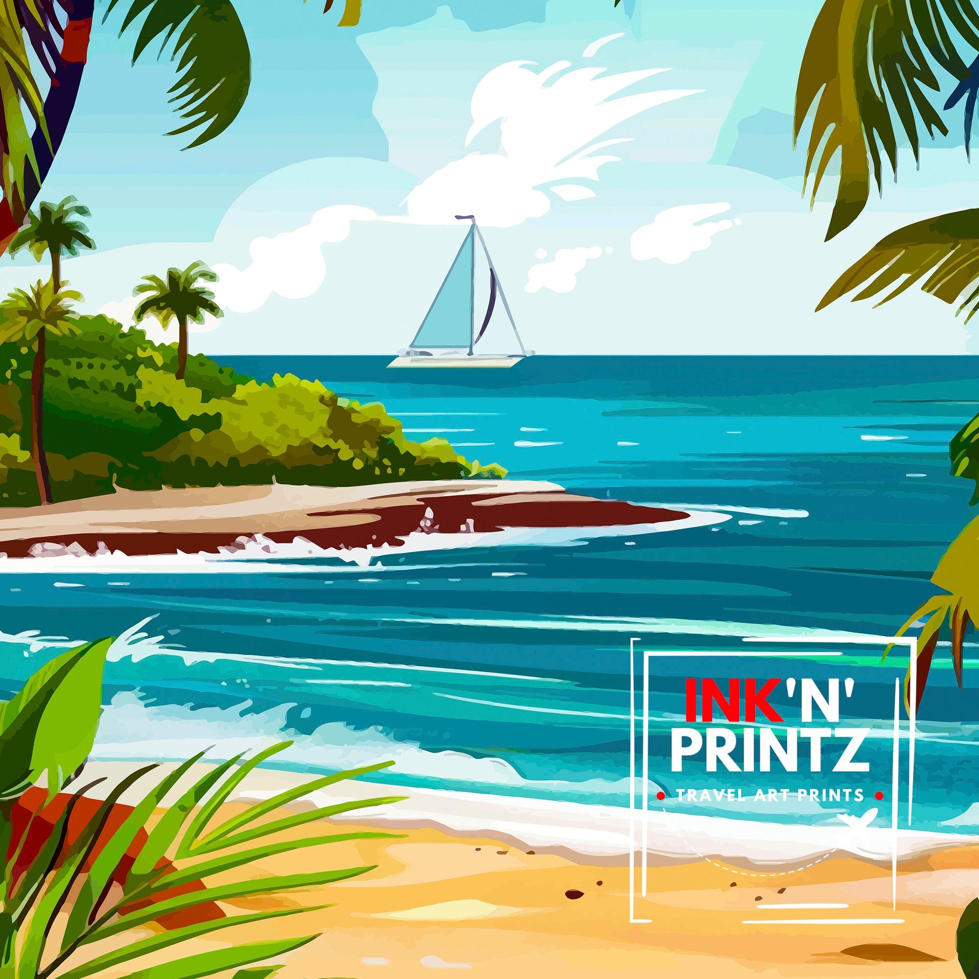 Bahamas Caribbean Travel Print Bahamas Wall Art Bahamas Home Decor Bahamas Illustration Travel Poster Bahamas Gift Caribbean Island Decor