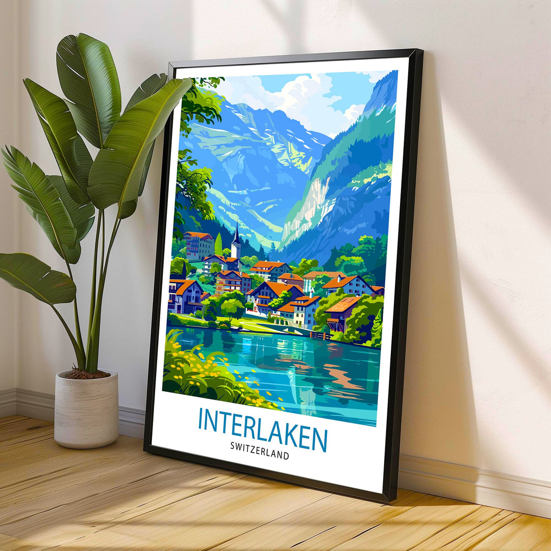 Interlaken Switzerland Travel Print Interlaken Wall Decor Switzerland Illustration Interlaken Travel Poster Interlaken Home Decor