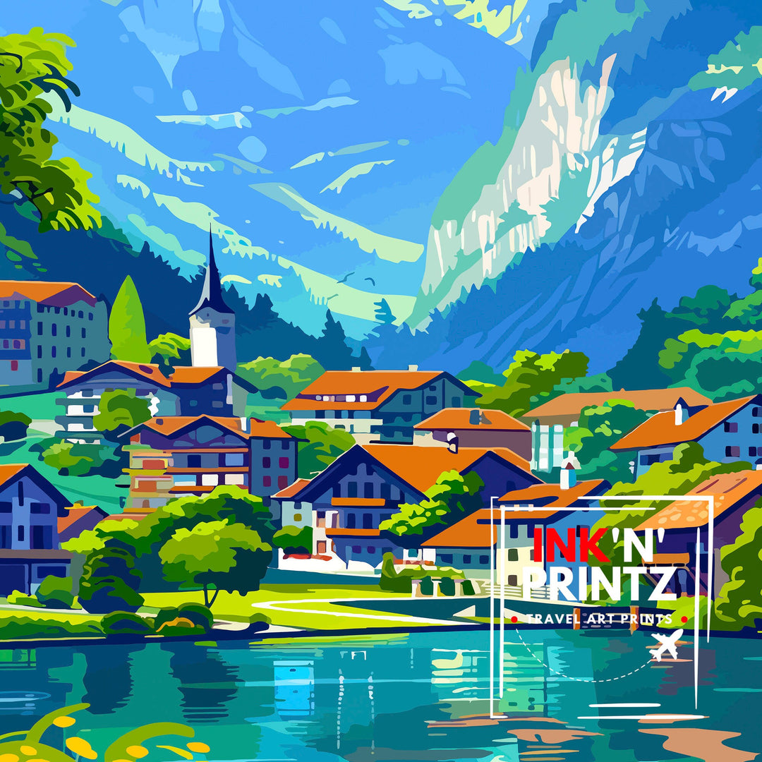 Interlaken Switzerland Travel Print Interlaken Wall Decor Switzerland Illustration Interlaken Travel Poster Interlaken Home Decor