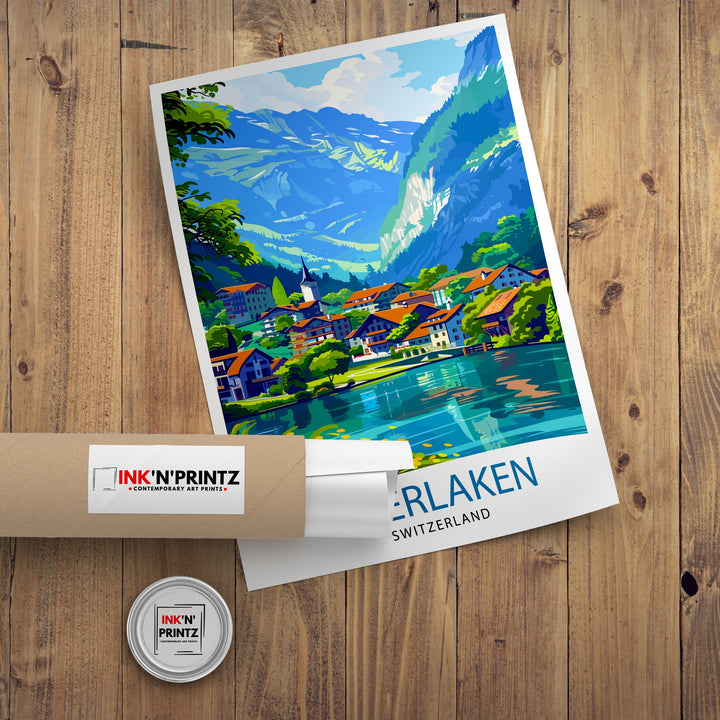 Interlaken Switzerland Travel Poster Interlaken