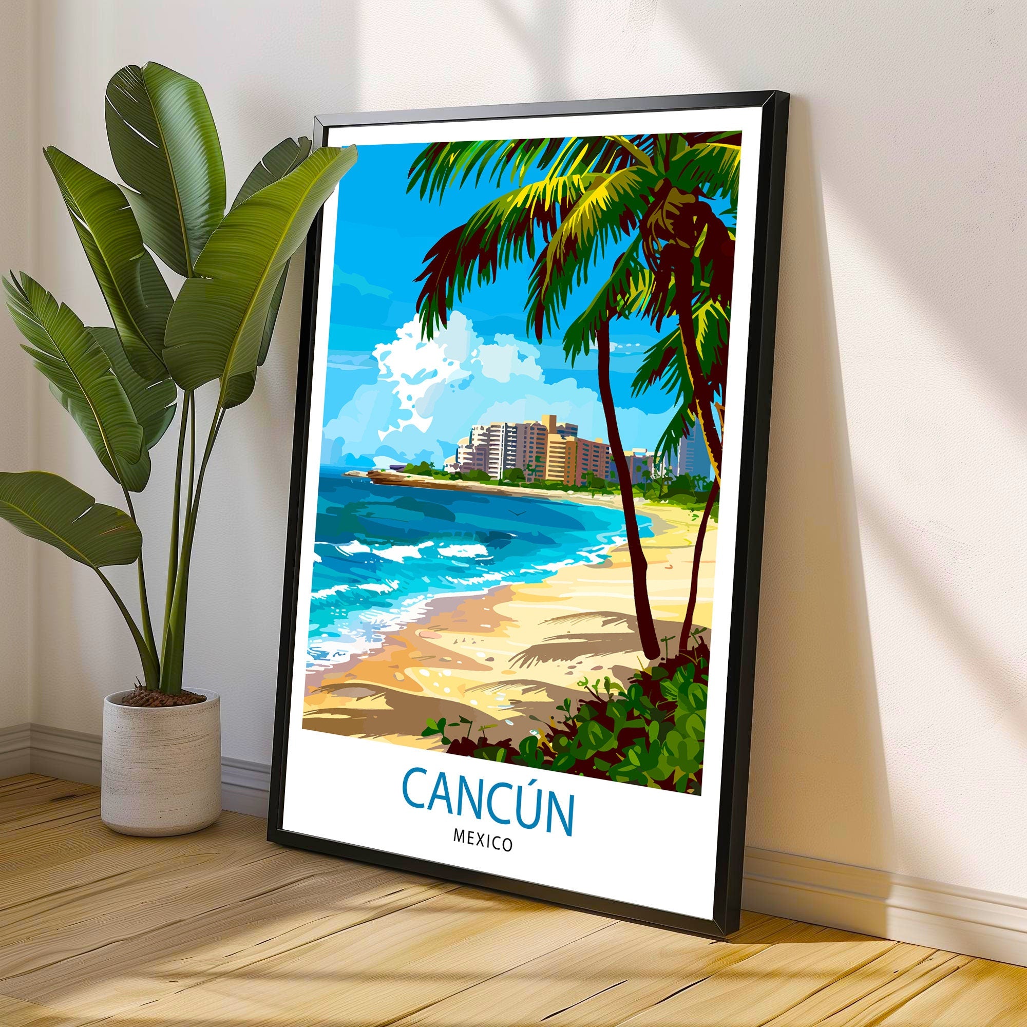 Cancun Mexico Travel Print Cancun Wall Decor Cancun Home Living Decor Cancun Illustration Travel Poster Gift for Cancun Mexico Home Decor