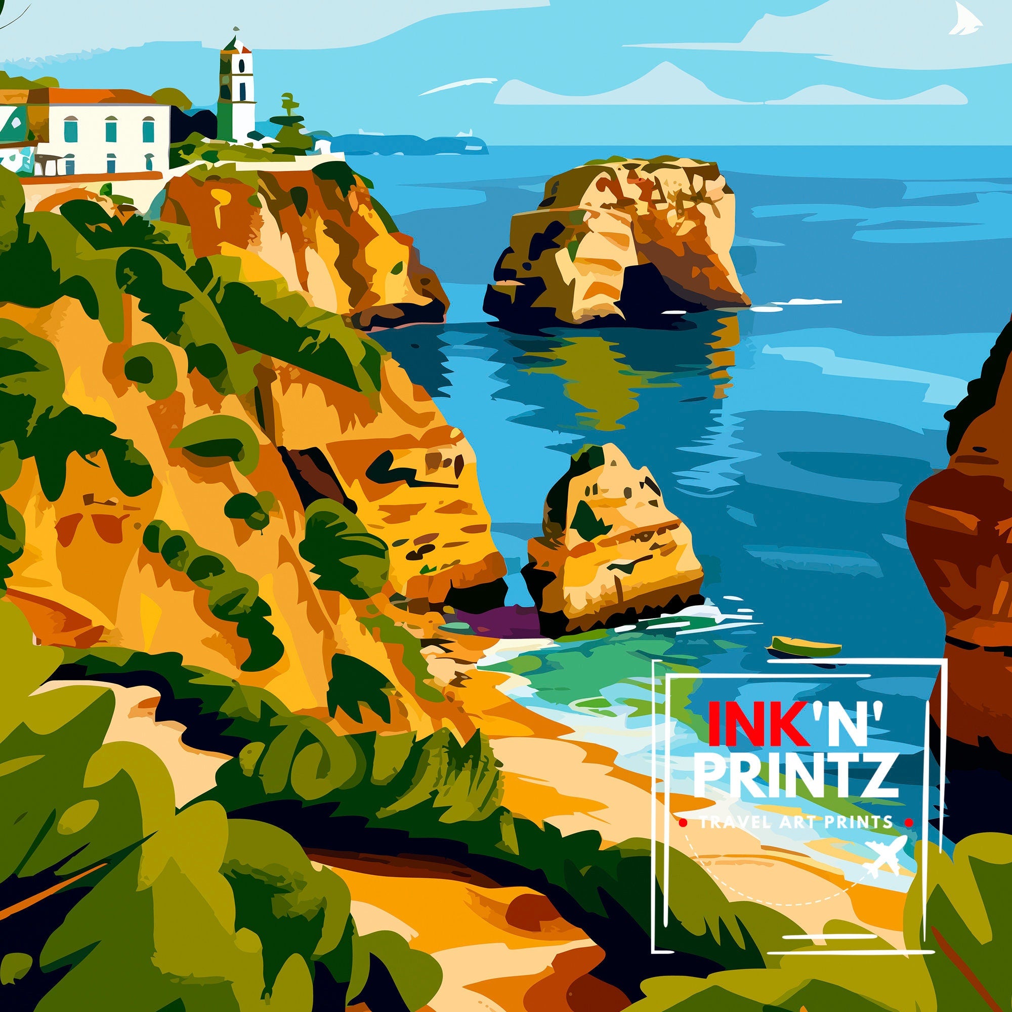 Algarve Portugal Travel Print Algarve Wall Decor Algarve Poster Portugal Travel Prints Algarve Art Print Algarve Illustration Algarve Wall