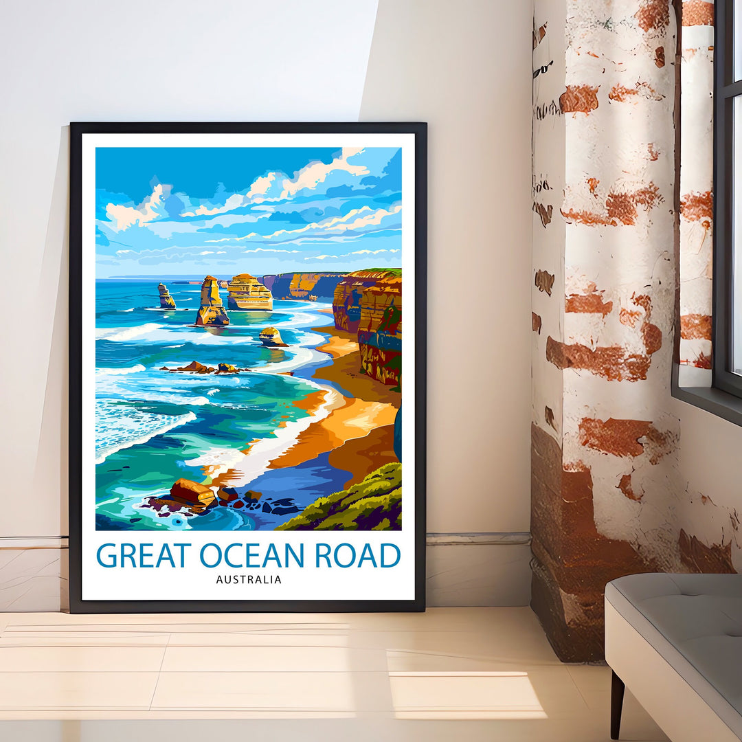 Great Ocean Road Travel Print Coastal Wall Decor Australia Road Trip Poster Scenic Travel Prints Ocean Art Print Beach Illustration