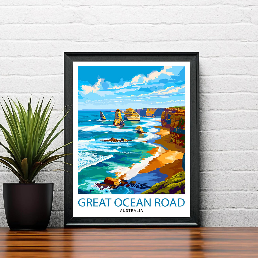 Great Ocean Road Travel Print Coastal Wall Decor Australia Road Trip Poster Scenic Travel Prints Ocean Art Print Beach Illustration