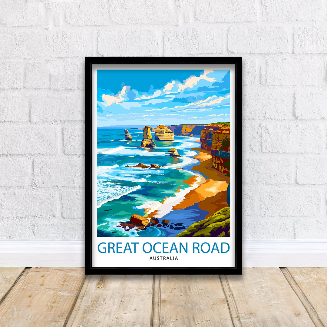 Great Ocean Road Travel Print Coastal Wall Decor Australia Road Trip Poster Scenic Travel Prints Ocean Art Print Beach Illustration