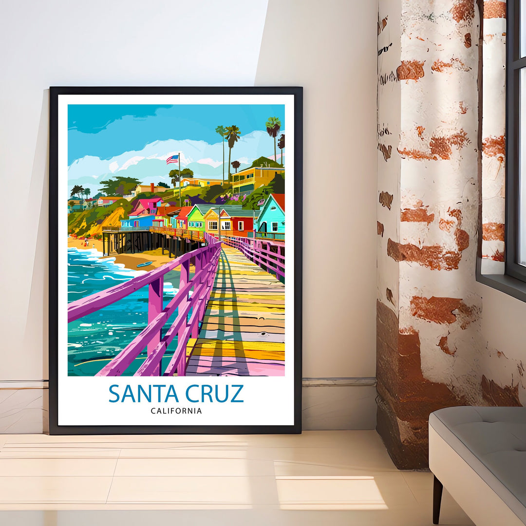 Santa Cruz California Travel Poster Wall Art, Home Decor Santa Cruz Illustration Travel Poster Gift for Santa Cruz California Home Decor