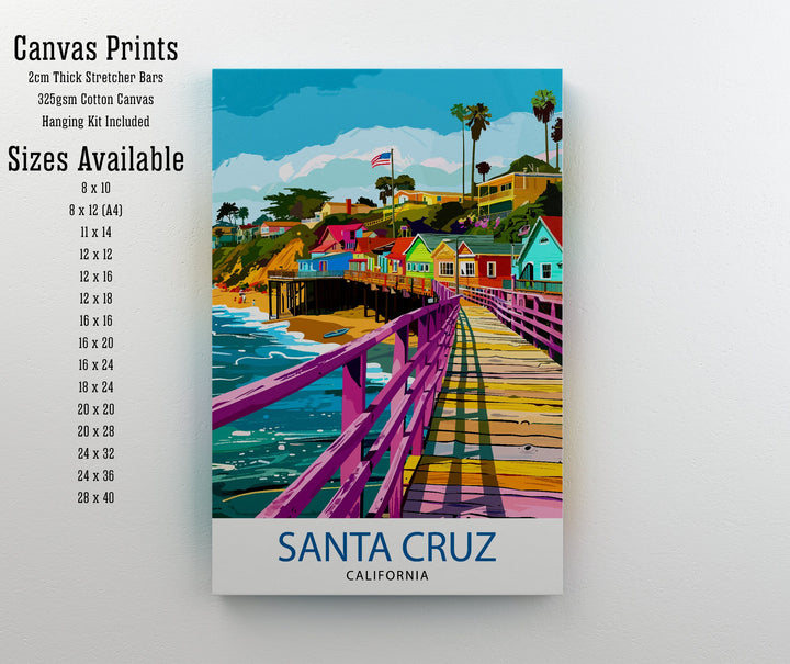 Santa Cruz California Travel Print Wall Art, Home Decor Santa Cruz Illustration Travel Poster Gift for Santa Cruz California Home Decor