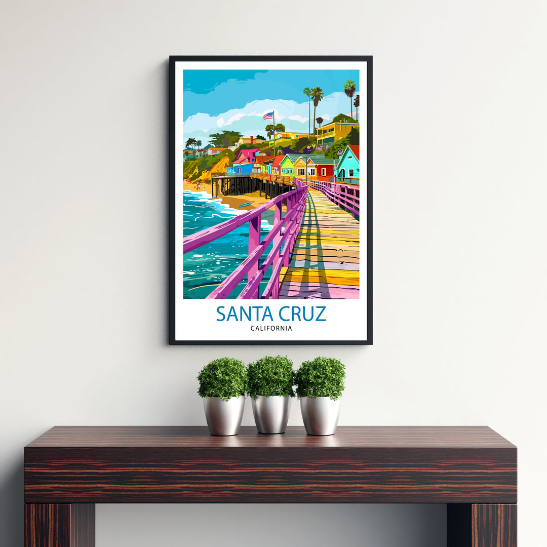 Santa Cruz California Travel Poster Wall Art, Home Decor Santa Cruz Illustration Travel Poster Gift for Santa Cruz California Home Decor