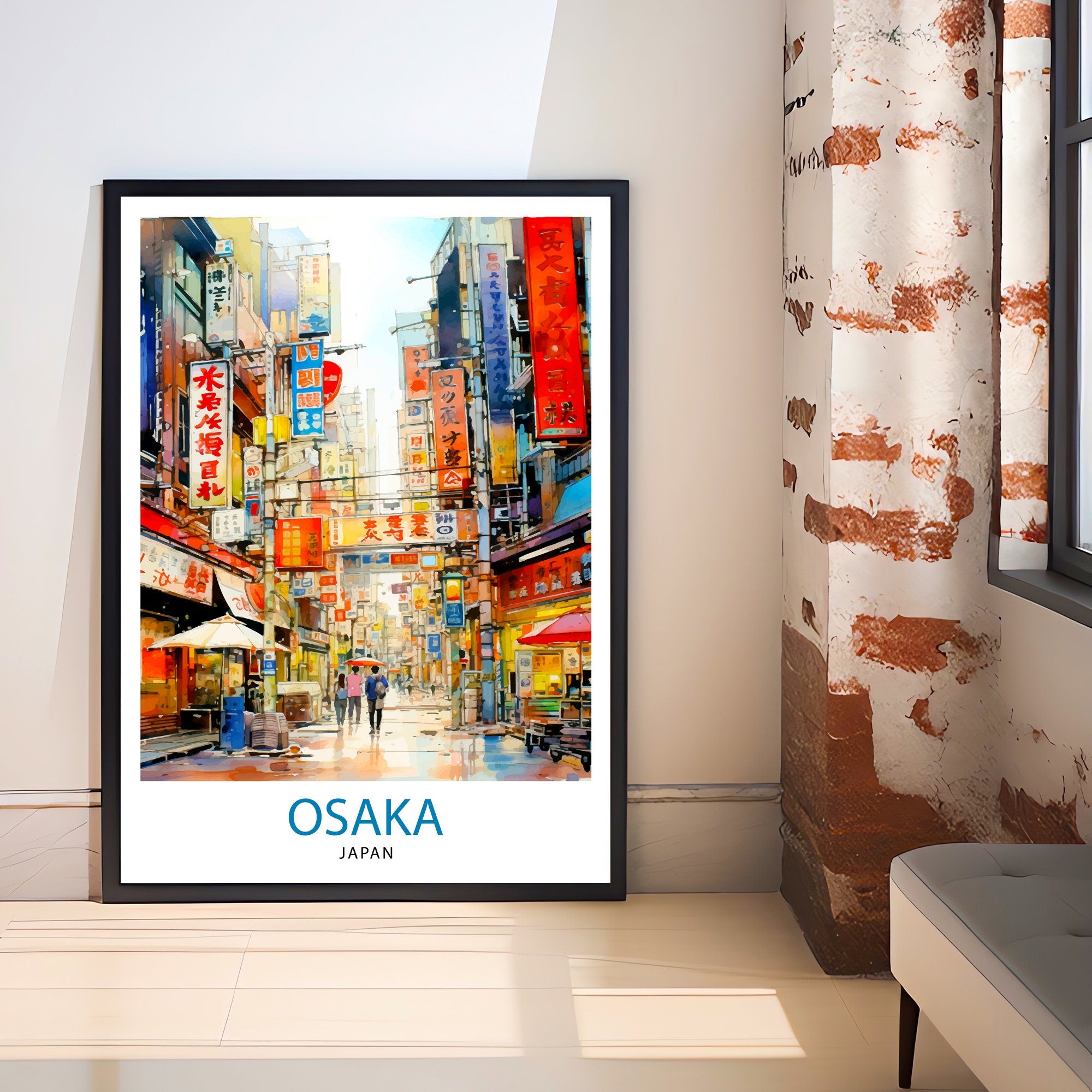 Osaka Japan Travel Print Osaka Wall Decor Osaka Cityscape Poster Japan Travel Prints Osaka Art Print Osaka Illustration Osaka Wall