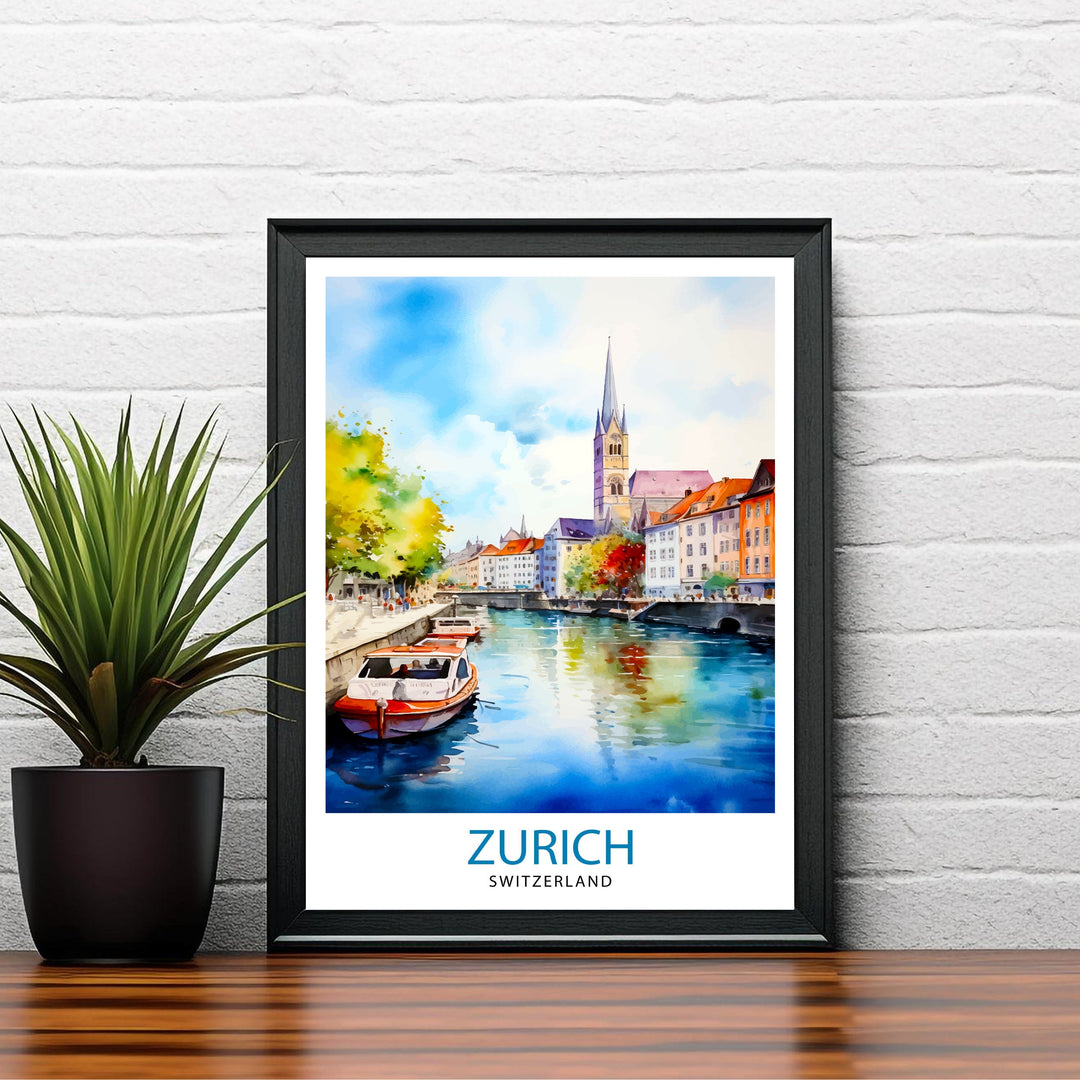 Zurich Switzerland Travel Print Zurich Wall Decor Zurich Home Living Decor Zurich Illustration Travel Poster Gift For Zurich Switzerland