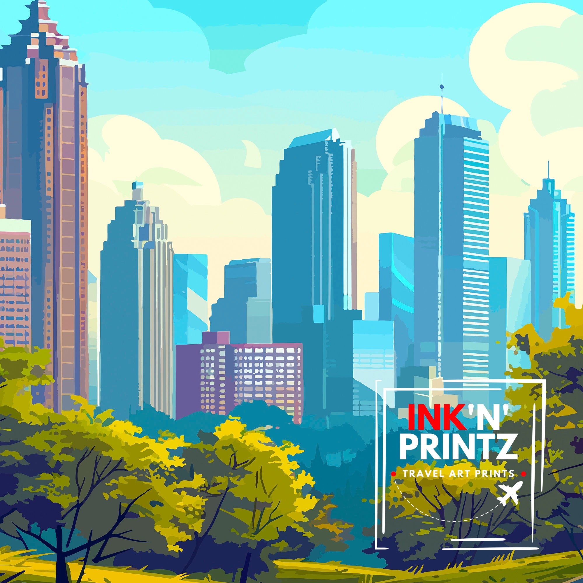 Atlanta Travel Print Atlanta Wall Decor Atlanta Home Living Decor Atlanta Illustration Travel Poster Gift for Atlanta Georgia Home Decor