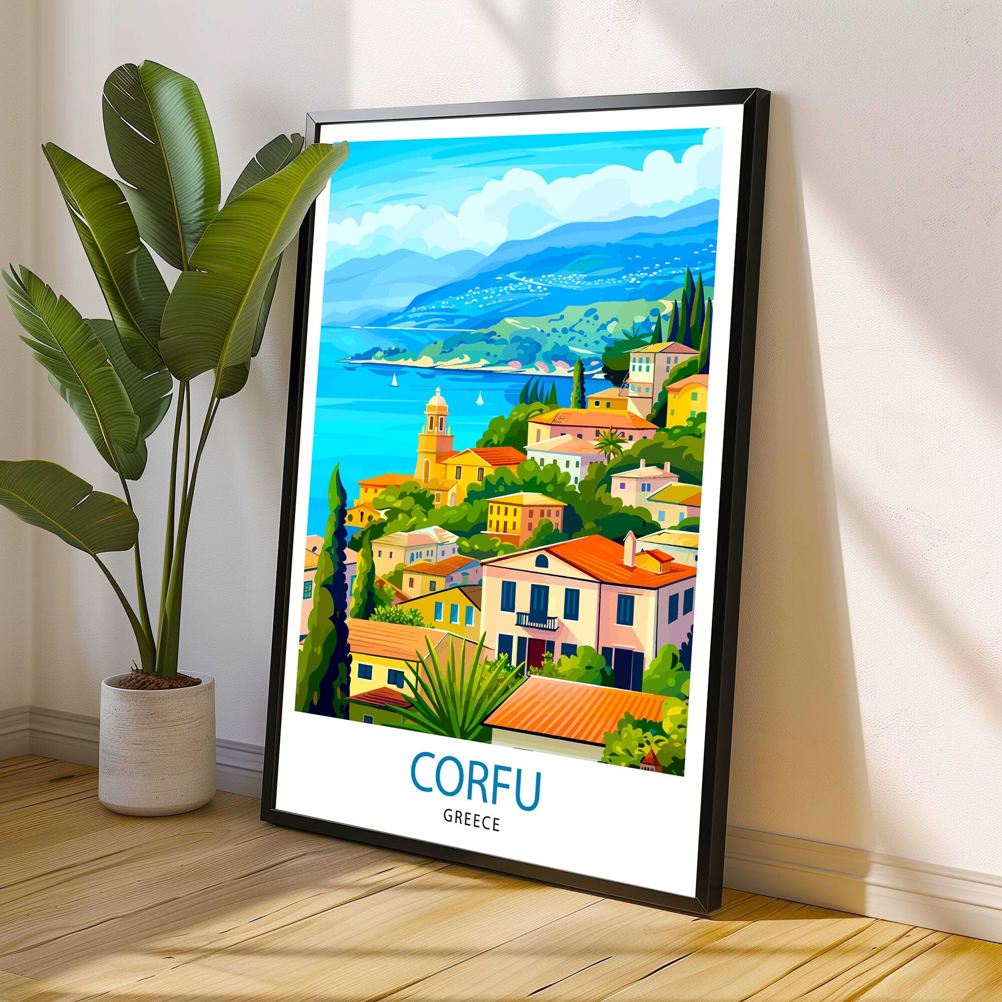 Corfu Greece Travel Print Corfu Island Wall Decor Greek Island Poster Corfu Travel Prints Mediterranean Art Print Corfu Illustration Greece