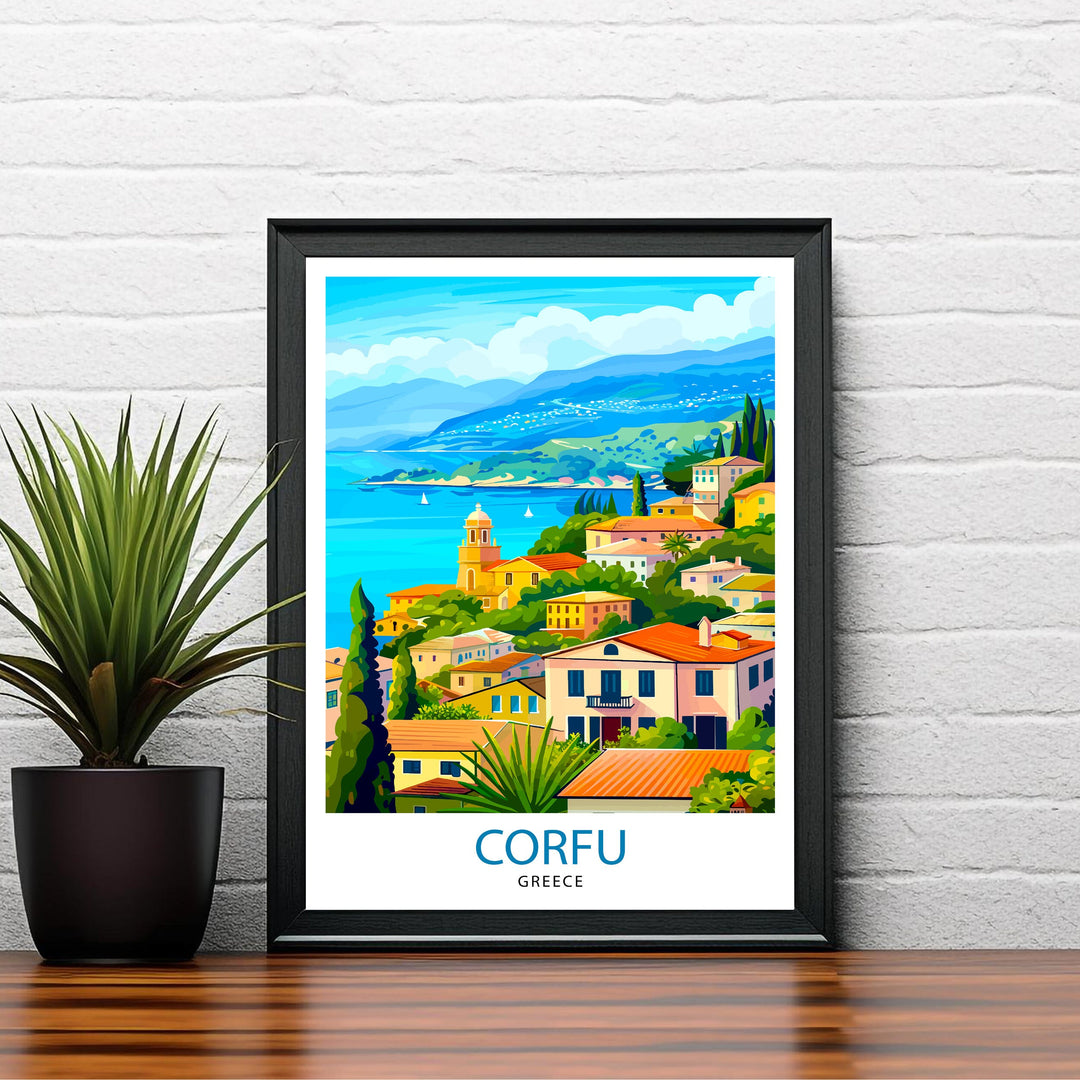 Corfu Greece Travel Print Corfu Island Wall Decor Greek Island Poster Corfu Travel Prints Mediterranean Art Print Corfu Illustration Greece