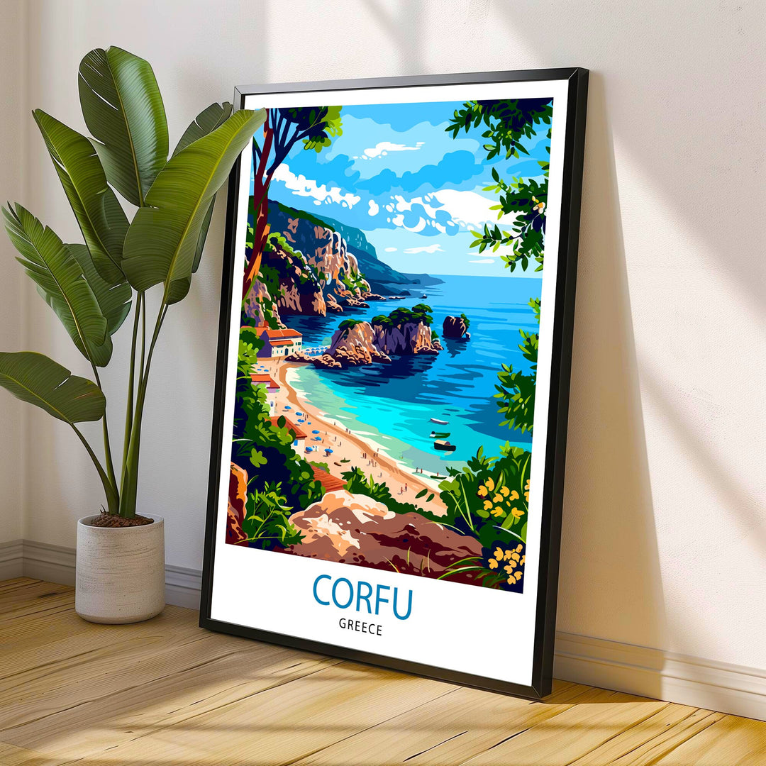 Corfu Greece Travel Print Corfu Island Wall Decor Greek Island Poster Corfu Travel Prints Mediterranean Art Print Corfu Illustration Greece